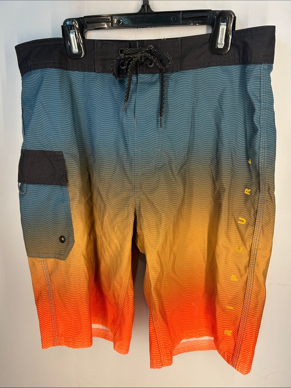 Men's Gradient Blue to Orange Swim Trunks with Side Pocket
